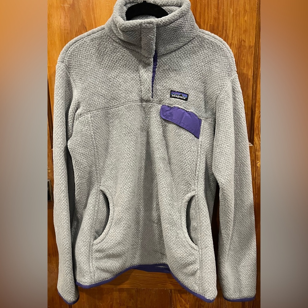 Patagonia Zip-Up Fleece Sweater in Gray and Purple